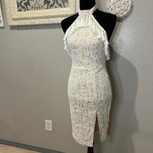 White and cream lace halter dress